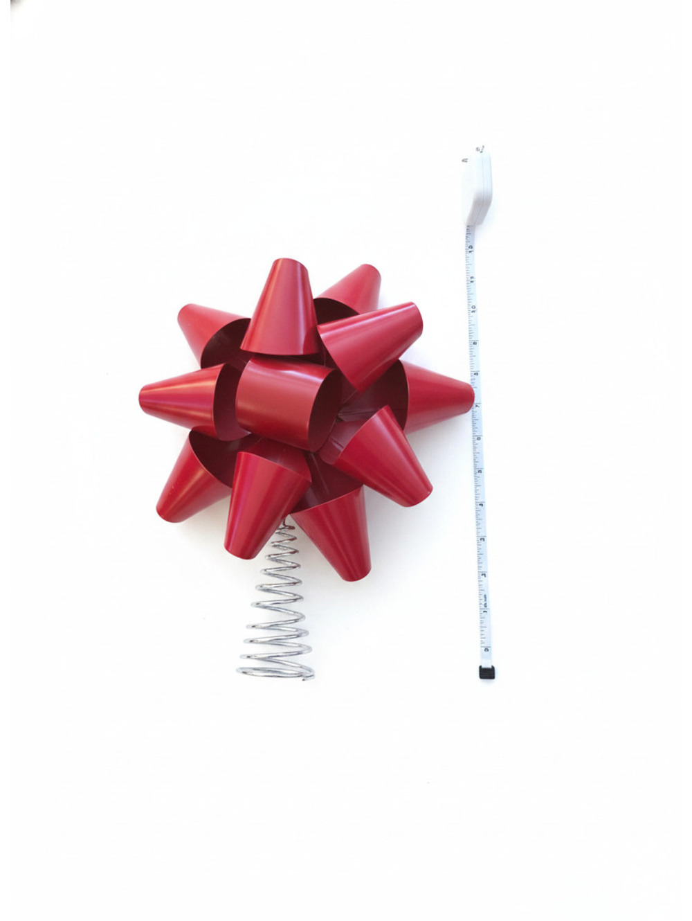 Large Red Metallic Christmas Tree Topper Bow with Spring Base